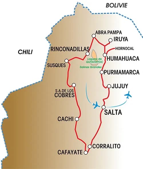 Autotour en 4x4, Nord-Ouest Argentin. — Carte du circuit